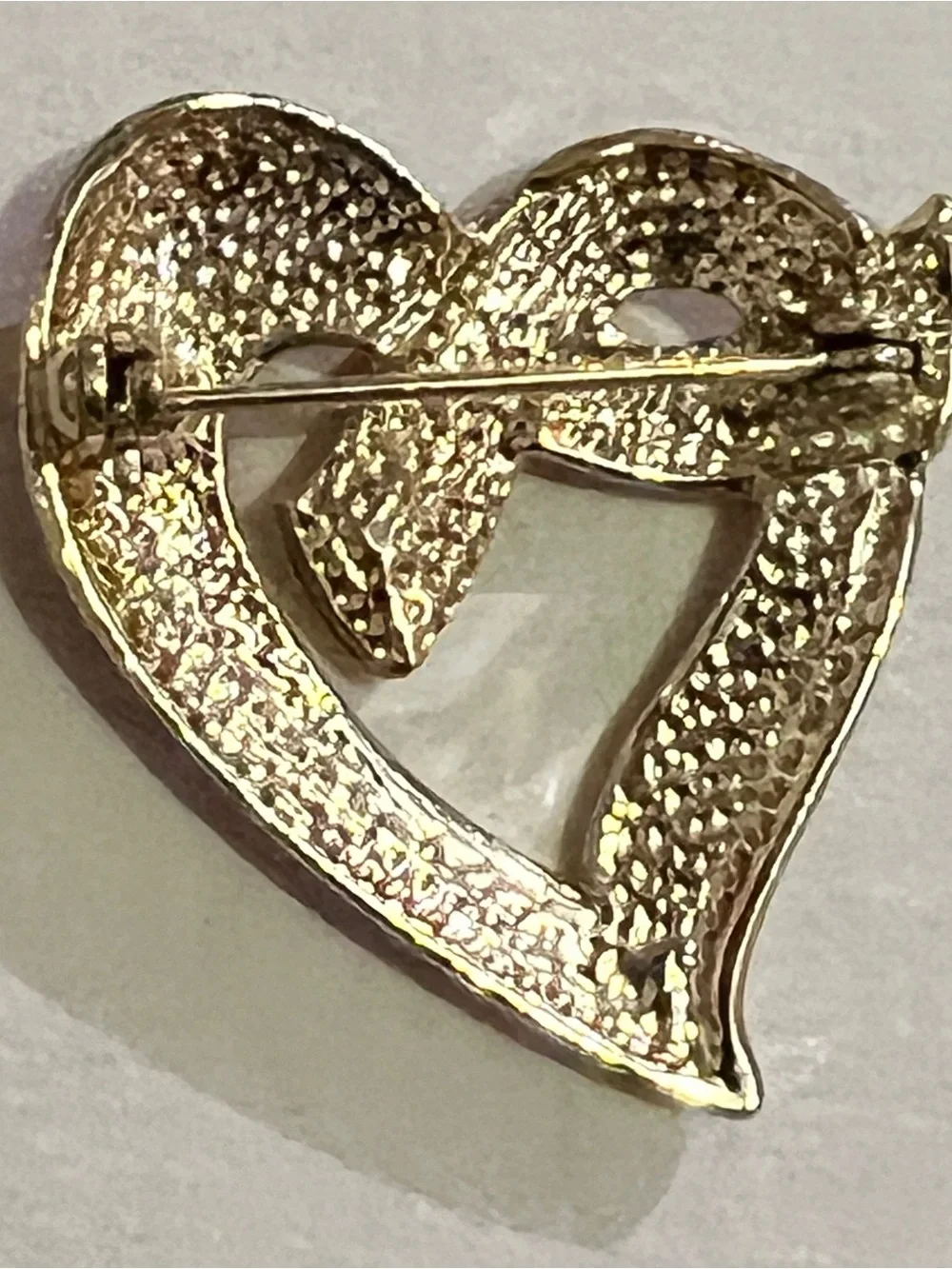 Red Heart Enamel Brooch Clear Rhinestones